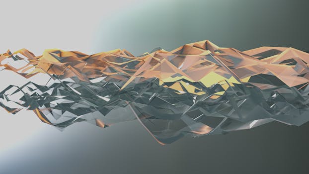 A creative 3D render showcasing geometric shapes in a metallic abstract design.